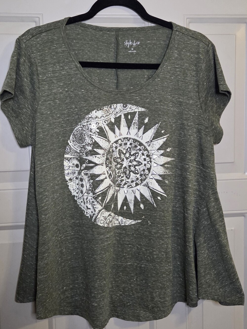 Style & Co. - Heathered Olive Green Moon & Sun Graphic Tee